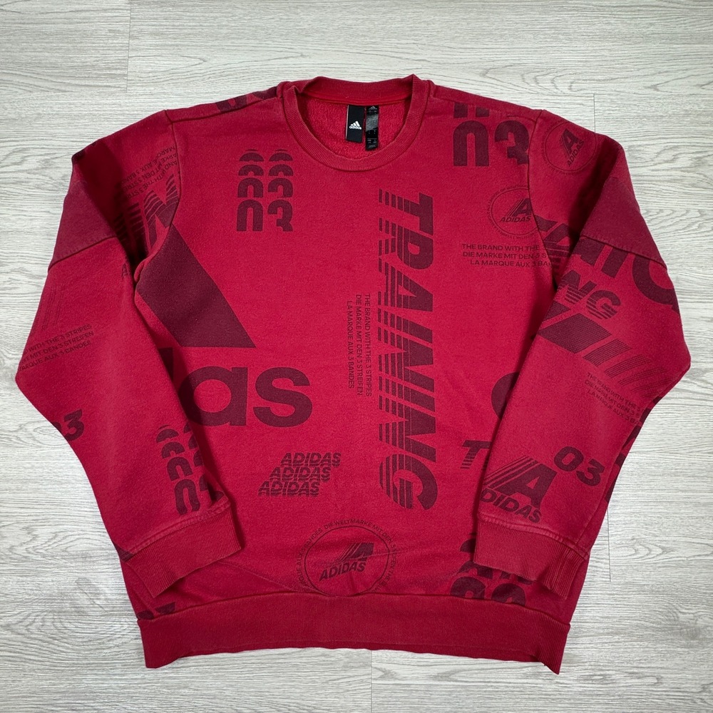Adidas Men's Sweatshirt Training All Over Print Red Large Crewneck Graphic Logo‎